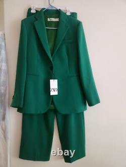 Ensemble coordonné Zara Veste droite Taille L + Pantalon Taille M Collection ZW Vert Neuf avec étiquettes