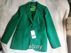 Ensemble coordonné Zara Veste droite Taille L + Pantalon Taille M Collection ZW Vert Neuf avec étiquettes
