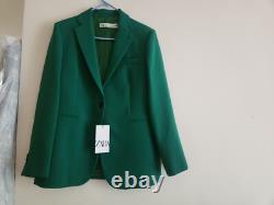 Ensemble coordonné Zara Veste droite Taille L + Pantalon Taille M Collection ZW Vert Neuf avec étiquettes