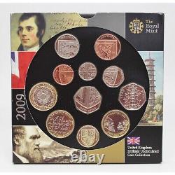 Ensemble de 11 pièces brillantes non circulées de la Monnaie Royale de 2009, incluant le 50p de Kew