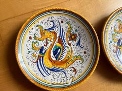 Ensemble de 2 assiettes à dessert vintage en céramique italienne Deruta Raffaellesco Dragon NEUF