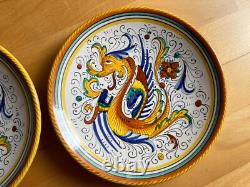 Ensemble de 2 assiettes à dessert vintage en céramique italienne Deruta Raffaellesco Dragon NEUF
