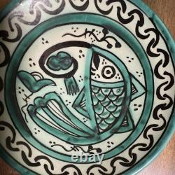 Ensemble de 2 assiettes à poisson en céramique vintage Domingo Punter Teruel, Paterna Siglo III