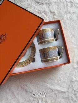 Ensemble de 2 tasses à café/thé en porcelaine or avec logo big d'Hermès Mosaique au 24