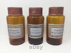 Ensemble de 3 bouteilles d'apothicaire en ambre Alchemy de la marque Two's Company avec couvercles en métal Graines