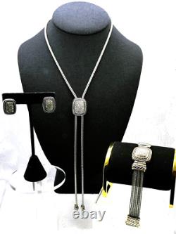 Ensemble de 3 pièces : Bracelet, Collier Lariat, Boucles d'oreilles en chaîne liquide avec cristaux pavé en ton argent.