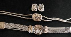 Ensemble de 3 pièces : Bracelet, Collier Lariat, Boucles d'oreilles en chaîne liquide avec cristaux pavé en ton argent.