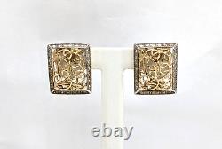 Ensemble de 3 pièces en or 14K bicolore - Boucles d'oreilles et pendentif, avec chaîne de 18 pouces