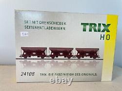Ensemble de 3 wagons minéraliers basculants Trix HO 24108 du côté de l'Eschweiler Bergwerkaverein