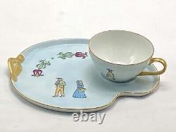 Ensemble de 8 tasses à thé / assiettes à collation en porcelaine VTG avec couple Amish en or magnifique et plus encore