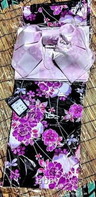 Ensemble de Yukata pour femmes en coton teint à l'écran, fleurs de cerisier, S/M, Japon