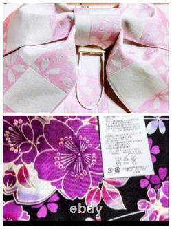 Ensemble de Yukata pour femmes en coton teint à l'écran, fleurs de cerisier, S/M, Japon