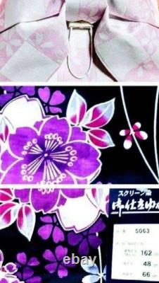 Ensemble de Yukata pour femmes en coton teint à l'écran, fleurs de cerisier, S/M, Japon