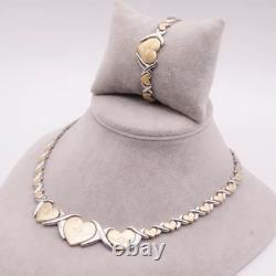 Ensemble de bijoux cœur XOXO élégants bicolores or et argent, câlins et baisers