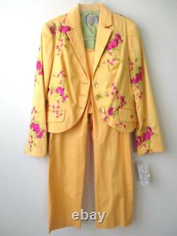 Ensemble de blazer et pantalon jaune brodé Earl Rutenberg Collection, taille S - neuf avec étiquette