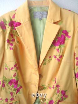 Ensemble de blazer et pantalon jaune brodé Earl Rutenberg Collection, taille S - neuf avec étiquette
