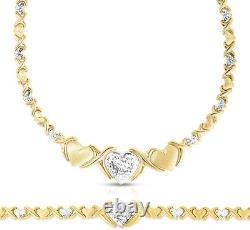 Ensemble de bracelet et collier en forme de cœurs et baisers gradués en argent plaqué or 10K bicolore