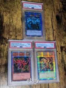 Ensemble de cartes Dieu Yu-Gi-Oh Obélisque/Slifer/Ra LC01-EN001/2/3 PSA 9 MINT QCSR