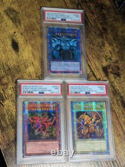 Ensemble de cartes Dieu Yu-Gi-Oh Obélisque/Slifer/Ra LC01-EN001/2/3 PSA 9 MINT QCSR