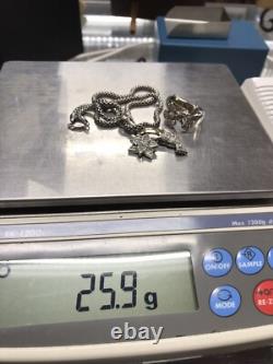 Ensemble de chaîne en argent sterling bicolore avec 16 fleurs et colibris, accompagné d'une bague taille 8.