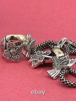 Ensemble de chaîne en argent sterling bicolore avec 16 fleurs et colibris, accompagné d'une bague taille 8.