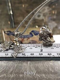 Ensemble de chaîne en argent sterling bicolore avec 16 fleurs et colibris, accompagné d'une bague taille 8.