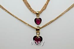 Ensemble de collier et bracelet en améthyste en forme de cœur à plusieurs brins en or jaune 14K vintage