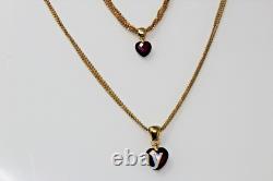 Ensemble de collier et bracelet en améthyste en forme de cœur à plusieurs brins en or jaune 14K vintage