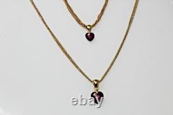 Ensemble de collier et bracelet en améthyste en forme de cœur à plusieurs brins en or jaune 14K vintage