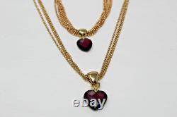 Ensemble de collier et bracelet en améthyste en forme de cœur à plusieurs brins en or jaune 14K vintage