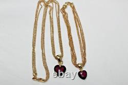 Ensemble de collier et bracelet en améthyste en forme de cœur à plusieurs brins en or jaune 14K vintage