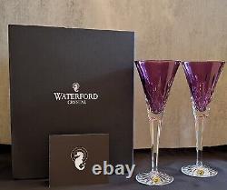 Ensemble de deux (2) flûtes à champagne en cristal d'améthyste Waterford LISMORE neuf dans sa boîte (NIB)