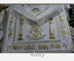 Ensemble de deux MASONIC REGALIA PAST MASTER APRON WHITE Broderie entièrement argentée