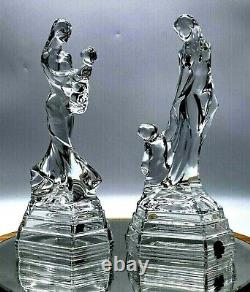 Ensemble de deux belles figurines en verre taillé cristal Dame avec enfant fabriquées en Italie.