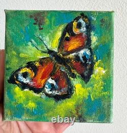 Ensemble de deux peintures à l'huile originales de papillons, petites, impressionnistes, collectionnables 4 x 4.