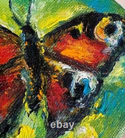 Ensemble de deux peintures à l'huile originales de papillons, petites, impressionnistes, collectionnables 4 x 4.