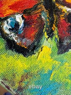 Ensemble de deux peintures à l'huile originales de papillons, petites, impressionnistes, collectionnables 4 x 4.