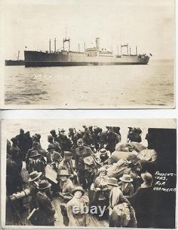 Ensemble de deux photographies de l'USS Marica - Vue du navire sur l'eau, passagers à bord.