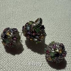Ensemble de deux pièces en argent sterling, 925, topaze bleue et pierres, boucles d'oreilles et bague, taille 7