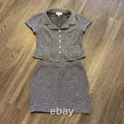 Ensemble de deux pièces en tricot tweed St John : blazer et jupe noir et blanc taille 14