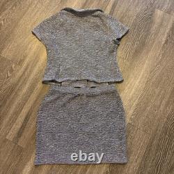 Ensemble de deux pièces en tricot tweed St John : blazer et jupe noir et blanc taille 14