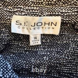 Ensemble de deux pièces en tricot tweed St John : blazer et jupe noir et blanc taille 14