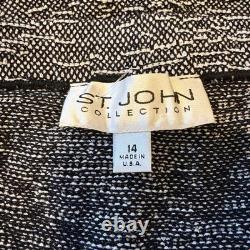 Ensemble de deux pièces en tricot tweed St John : blazer et jupe noir et blanc taille 14