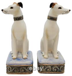 Ensemble de deux statues de lévriers Whippets en porcelaine vintage de Royal Orleans Italy