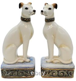 Ensemble de deux statues de lévriers Whippets en porcelaine vintage de Royal Orleans Italy