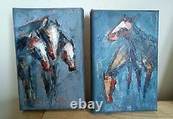 Ensemble de deux tableaux abstraits originaux de chevaux, œuvre d'art peinte à la main, collectionnable