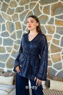 Ensemble de haut et de pantalon pour femmes en deux pièces fait main, robe kimono à sequins, style gitan hippy