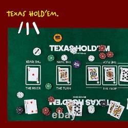 Ensemble de jeu de poker Texas Hold'em avec 200 jetons, tapis de jeu, 2 jeux de cartes et boîte.