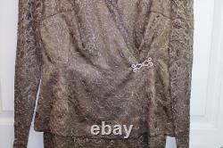 Ensemble de jupe en dentelle dorée 2 pièces JS des années 90, tenue de soirée, manches transparentes, taille 6