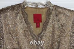 Ensemble de jupe en dentelle dorée 2 pièces JS des années 90, tenue de soirée, manches transparentes, taille 6